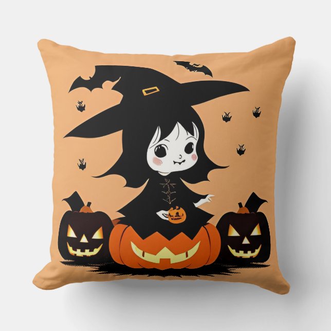 Almofada Bruxa de Halloween com Abóboras (Frente)