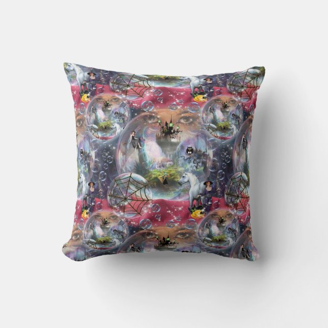 Almofada Bruxa de Halloween de Crystal Ball (Frente)