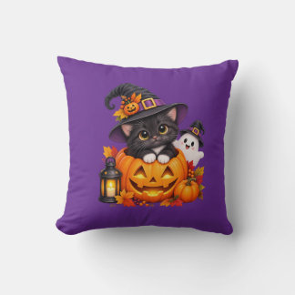 Almofada Bruxa de Halloween Fofa Gato e Fantasma Personaliz