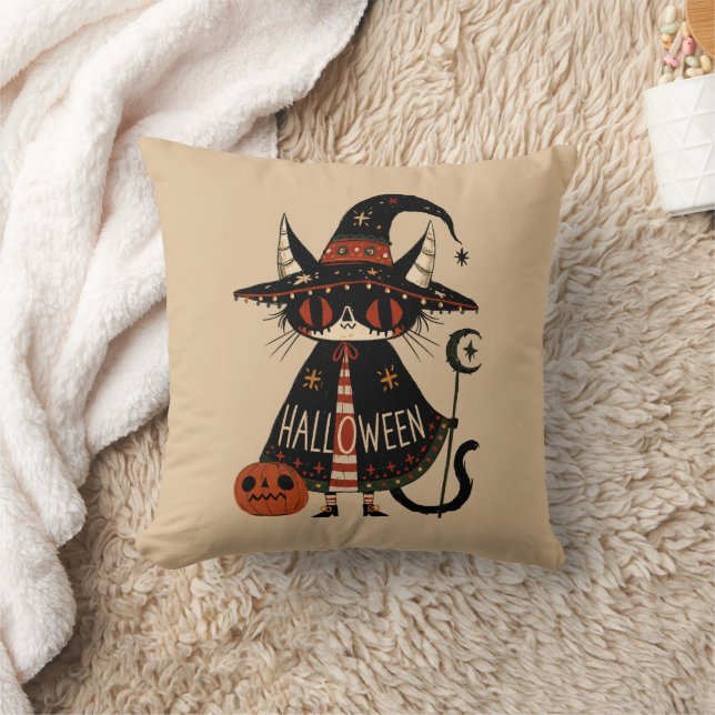 Almofada Bruxa de Halloween Gato e Abóbora (Cobertor)