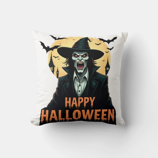 Almofada Bruxa do Horror das Halloween com Olhos Vermelhos (Frente)