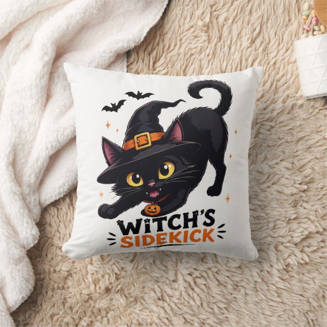 Almofada Bruxa Fofa Gatinho Preto Halloween (Cobertor)