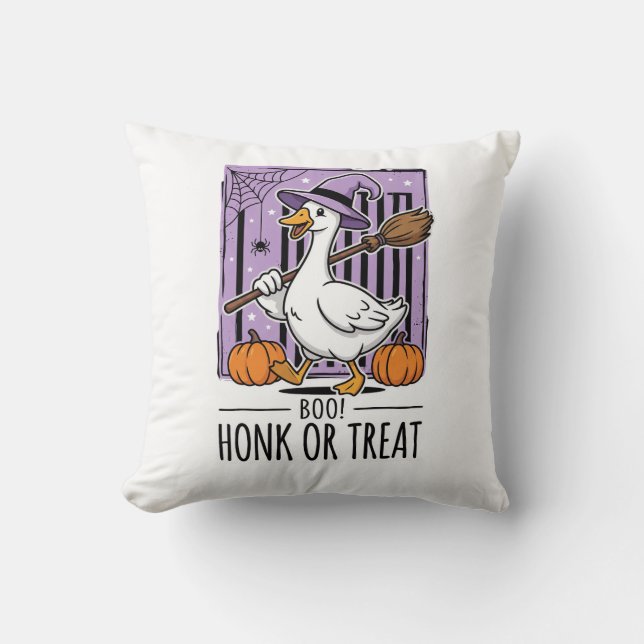 Almofada Bruxa Ganso Honk ou Tratamento de Halloween (Frente)