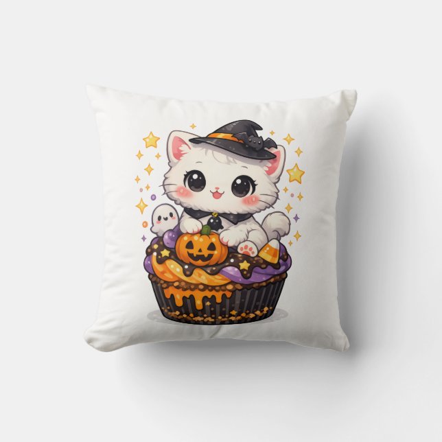 Almofada Bruxa Kitty de Cupcake Kawaii  (Frente)