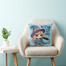 Almofada Bruxa Melhor Ter Meu Café Funny Halloween Witch