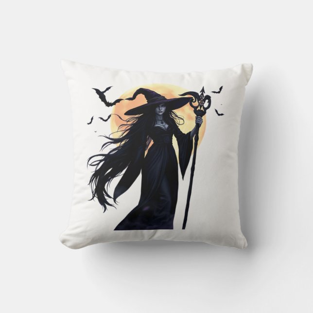 Almofada Bruxa Mística em Lua Cheia (Frente)