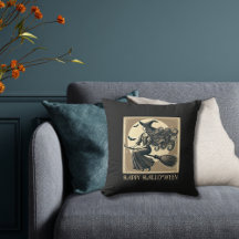 Bruxa Vintage em Lua Cheia e Morcego no Halloween