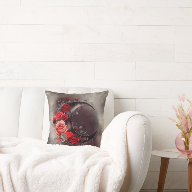 Almofada Bruxaria | Moon Crescente com Rosas vermelhas Góti (Sofá)