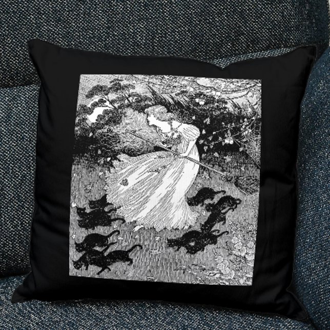 Almofada Bruxas e gatos pretos à lua (Criador carregado)