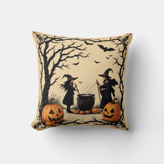 Almofada Bruxas Formando Uma Poção, Bruxas De Halloween, (Frente)