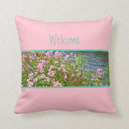 Almofada Bubblegum rosa, teal, flores, bem-vindos, suas pal