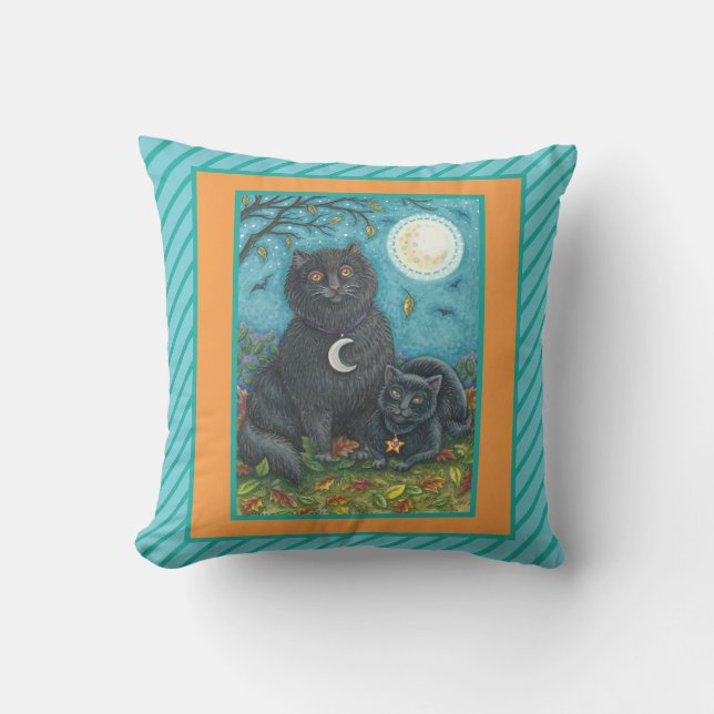 ALMOFADA BUBO E PYEWACKET, TRAVESSEIRO DECORATIVO DE GATOS  (Frente)