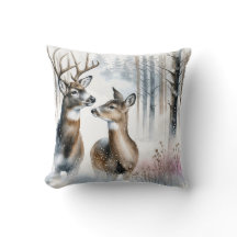 Buck and Doe in Winter Woods