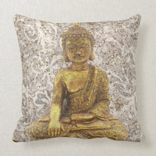 Almofada Buda Dourado Floral Dourada Flores
