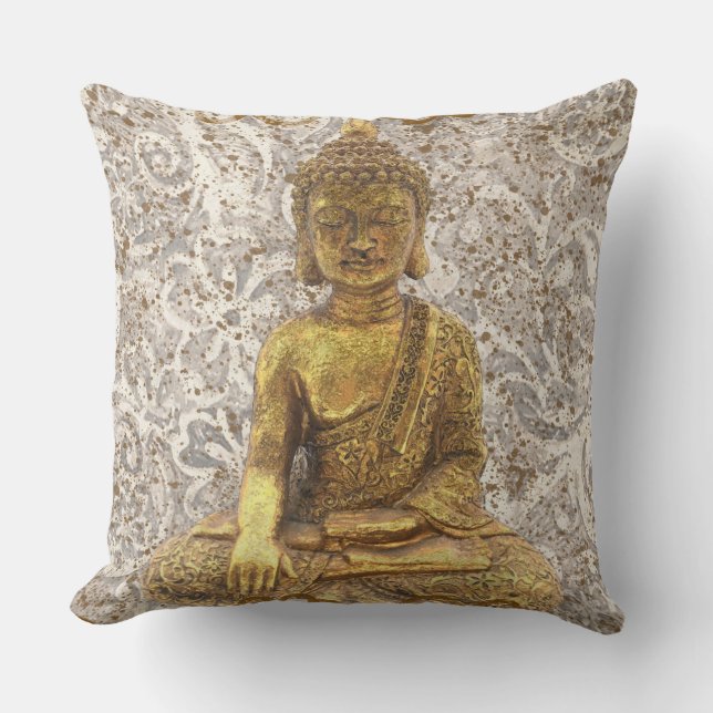 Almofada Buda Dourado Flores Florais Douradas (Frente)