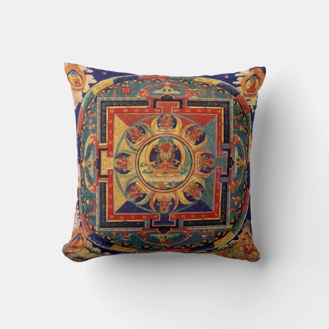 Almofada Buda Mandala Antiquado - Tibetano Thanka (Frente)