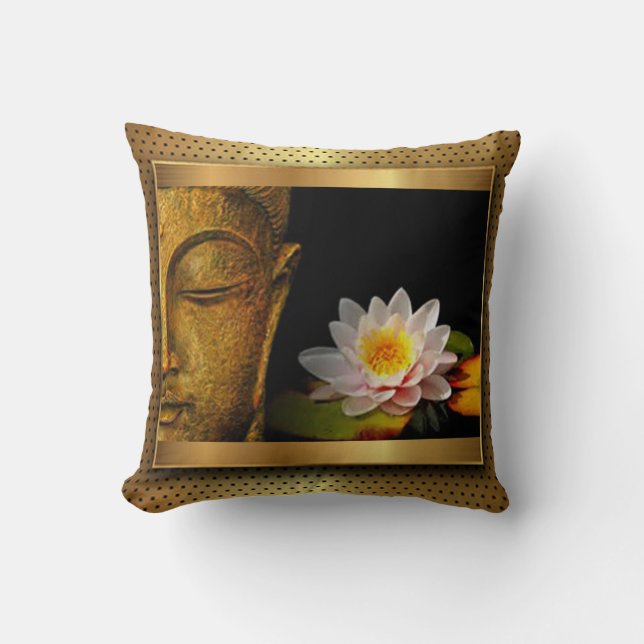 Almofada Buddha Dourado com flor de Lotus (Frente)