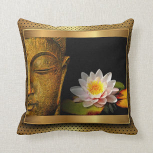 Almofada Buddha Dourado com flor de Lotus