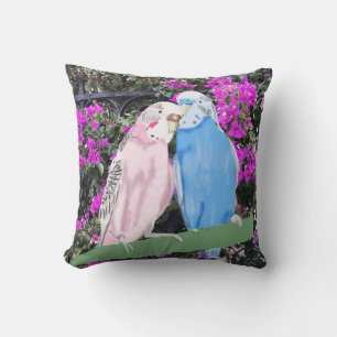 Almofada Budgies e Bougainvillea malva mindinho