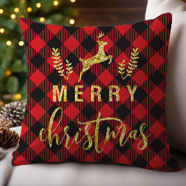 Almofada Búfalo Xadrez Feliz Natal Rena Brilho 