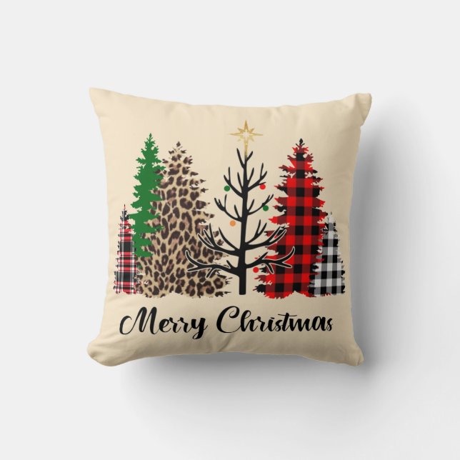 Almofada Buffalo Check Leopardo Imprime Pine Natal (Frente)