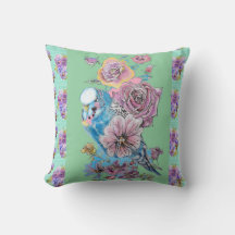 Bugerigar Rosa Watercolor Cushion