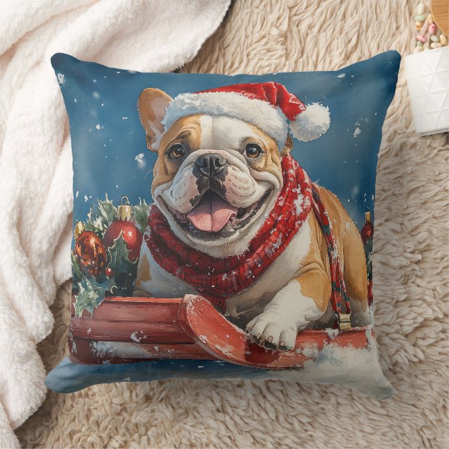 Almofada Buldogue em Sledge Deixe-o nevar Natal (Cobertor)
