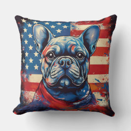 Almofada Buldogue Francês e Bandeira Americana Incomodada