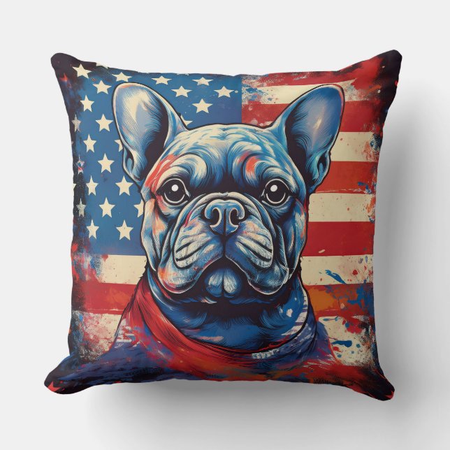 Almofada Buldogue Francês e Bandeira Americana Incomodada (Frente)