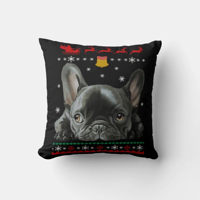 Almofada Buldogue Francês | Feliz Natal Com O Frenchie (Frente)