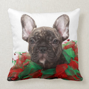 Almofada Buldogue francês que veste o colar do Natal