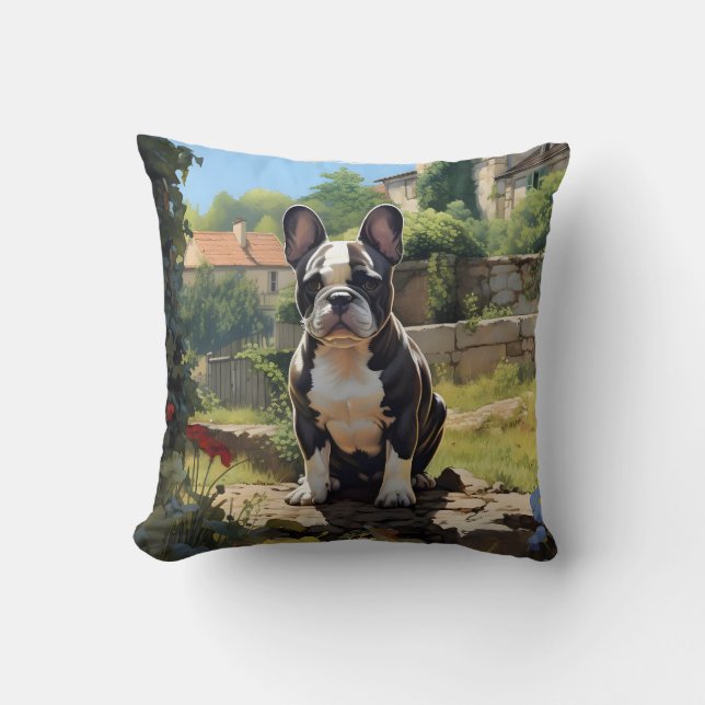 Almofada Buldogue Francês Sentado Numa Parede (Frente)
