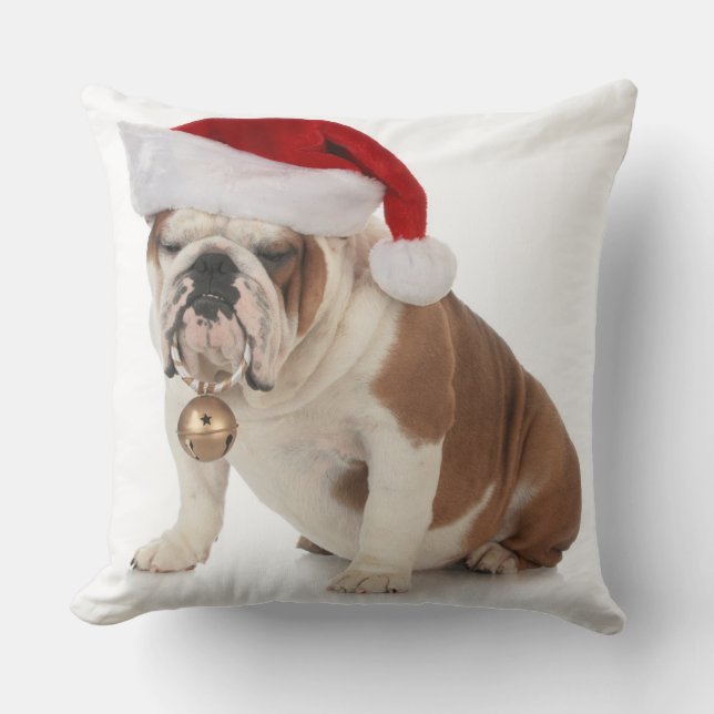 Almofada Buldogue inglês que veste o chapéu do papai noel (Frente)