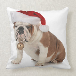 Almofada Buldogue inglês que veste o chapéu do papai noel