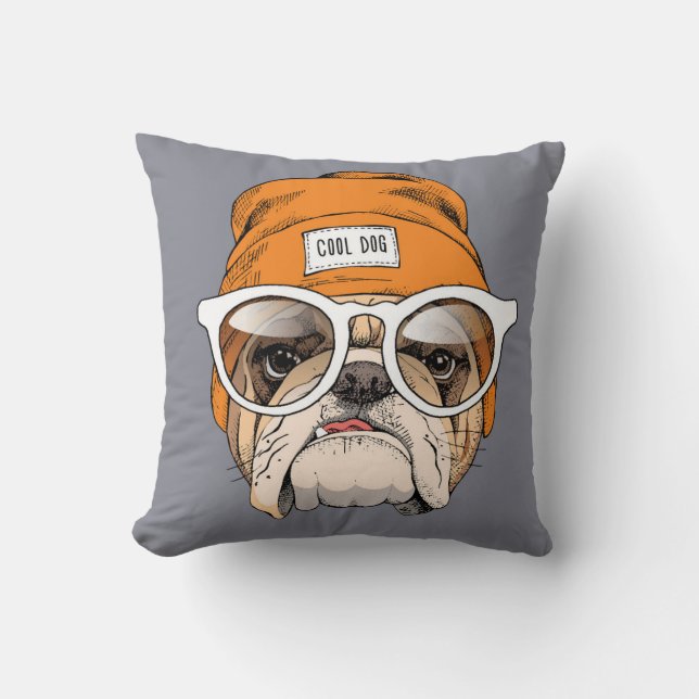 Almofada Buldogue legal do hipster (Frente)