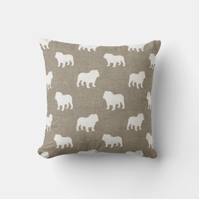 Almofada Bulhdog Silhouettes Pattern Faux Burlap (Frente)