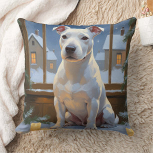 Almofada Bull Terrier com Luzes de Natal Feriado