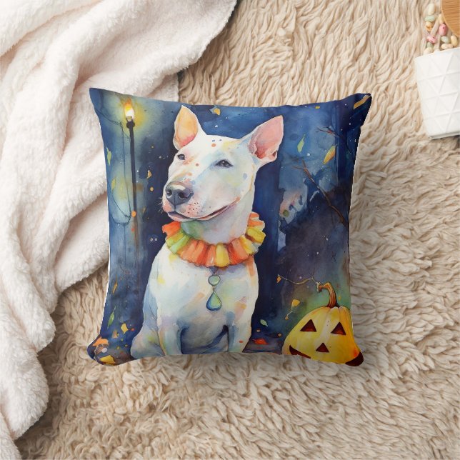 Almofada Bull Terrier de Halloween com Abóboras Assustador  (Cobertor)