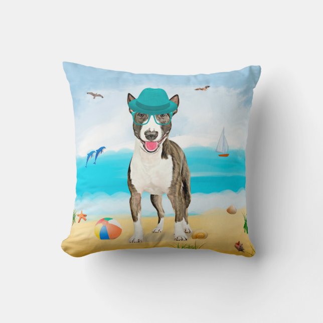 Almofada Bull Terrier Dog na praia (Frente)