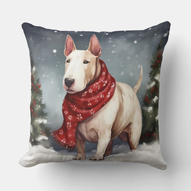 Almofada Bull Terrier Dog no Natal da Neve (Frente)