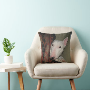 Almofada Bull Terrier escondido sob um Travesseiro decorati