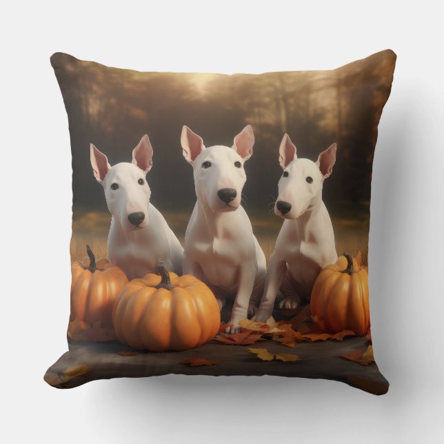 Almofada Bull Terrier Puppy Autumn Delight Pumpkin (Frente)
