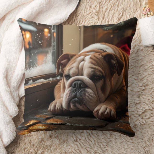 Almofada Bulldog com Luzes de Natal Feriado (Cobertor)