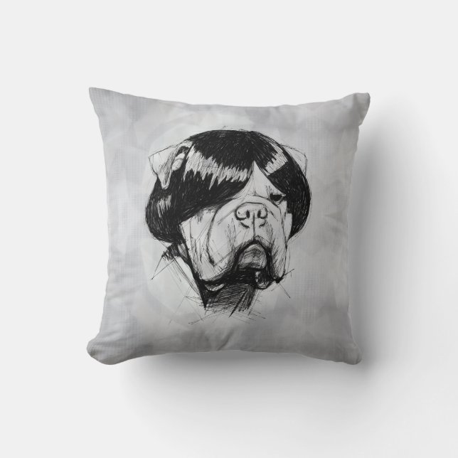 Almofada Bulldog com uma Peruca (Estilo 5) Arte Fina (Frente)