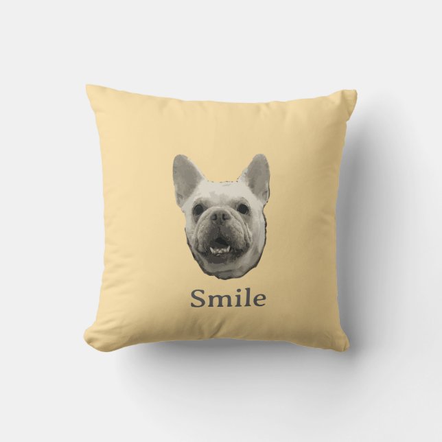 Almofada Bulldog Francês Bege Sorridente (Frente)