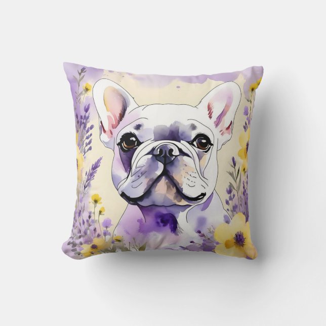 Almofada Bulldog francês e flores silvestres (Frente)