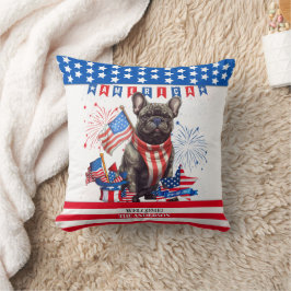 Almofada Bulldog Francês Feliz 4 De Julho América Patriótic