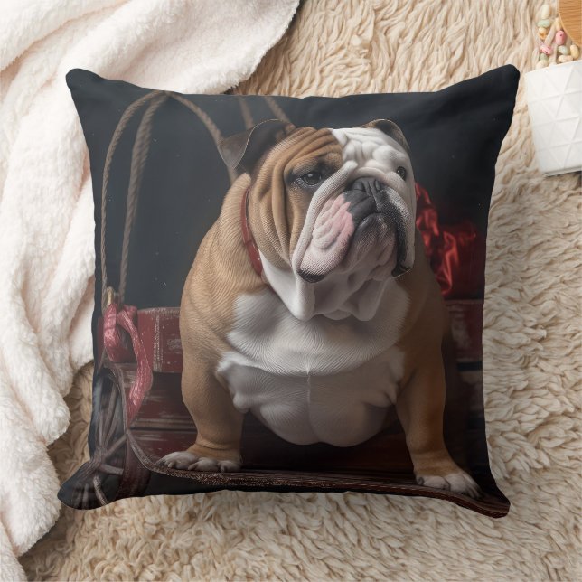 Almofada Bulldog Snowy Sleigh Decência de Natal (Cobertor)