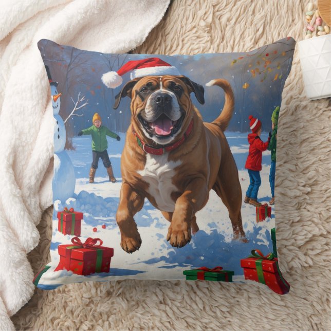 Almofada Bullmastiff Natal Cena de Neve Festiva (Cobertor)