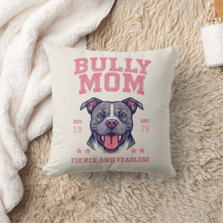 Almofada Bully Mom -Fierce Fearless- Pink Pit Bull Dog Art